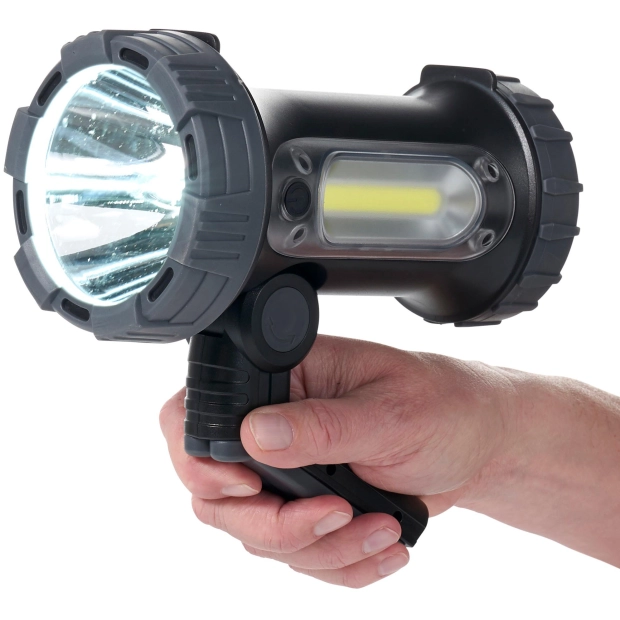 Aufladbarer LED Akku Handstrahler Taschenlampe Baustrahler Baulampe 10W 4400mAh Powerbank mit ausklappbarem Standfuß