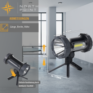 Aufladbarer LED Akku Handstrahler Taschenlampe Baustrahler Baulampe 10W 4400mAh Powerbank mit ausklappbarem Standfuß