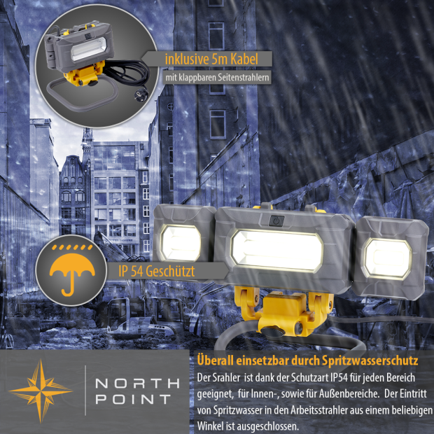 LED Arbeitsstrahler Baustrahler mit schwenkbaren Seitenstrahlern 4000 Lumen