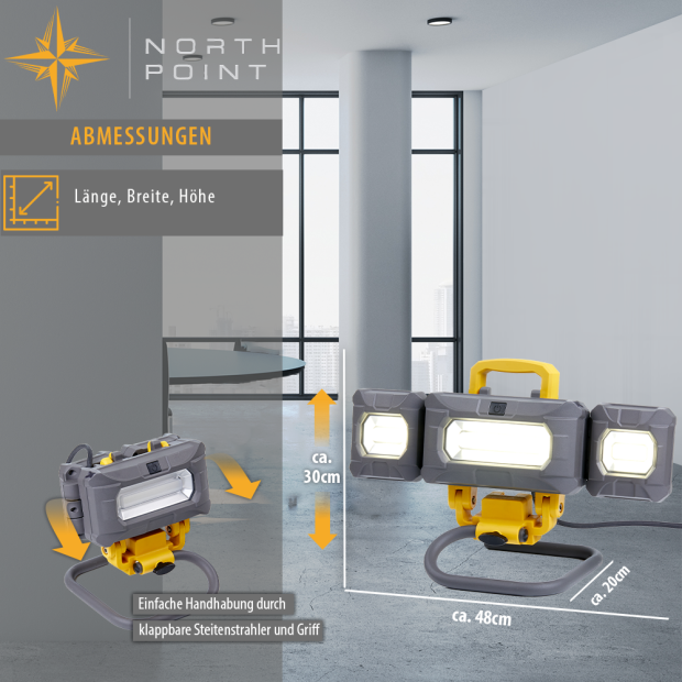 LED Arbeitsstrahler Baustrahler mit schwenkbaren Seitenstrahlern 4000 Lumen