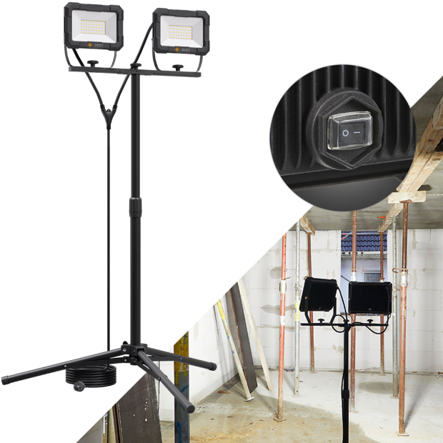 LED Blackline Doppelbaustrahler mit Stativ (2x50W, 2x4000 Lumen, 1,61m)