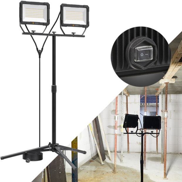 LED Blackline Doppelbaustrahler mit Stativ (2x100W, 2x8200 Lumen, 1,67m)