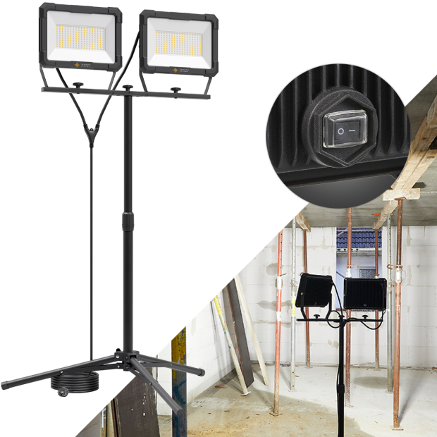 LED Blackline Doppelbaustrahler mit Stativ (2x150W, 2x12500 Lumen, 1,70m)