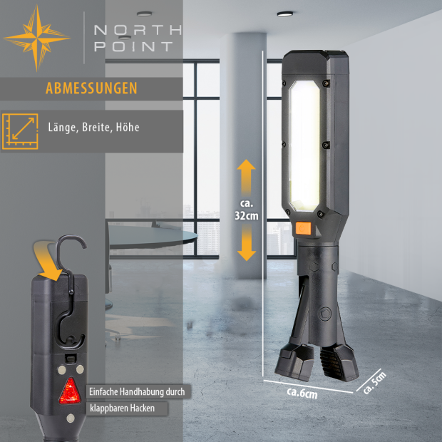 LED Werkstattlampe Klemmleuchte Arbeitslampe Stableuchte 400 Lumen Kabellos Magnet Haken