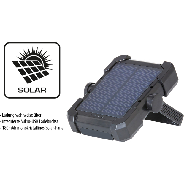 Solar Akku Outdoor Arbeitsleuchte Schwarz Campingleuchte mit Powerbank Funktion 10000mAh wasserfest Rotes Lichts Angel Strahler