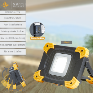 10W LED Akku Baustrahler dimmbar 1100 Lumen IP54 mit Powerbankfunktion